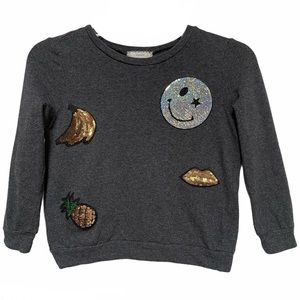 Soprano Girls Sequin Emoji Patch Gray Sweatshirt